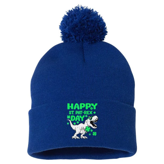 Happy St PaT Rex Dinosaur Saint Patrick's Day Pom Pom 12in Knit Beanie