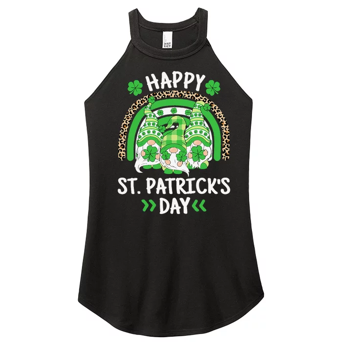 Happy St Patricks Day Leopard Rainbow Irish Gnomes Shamrock Women’s Perfect Tri Rocker Tank