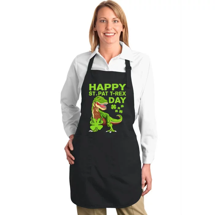 Happy St Pat Trex Day Dino St Patricks Day Full-Length Apron With Pocket