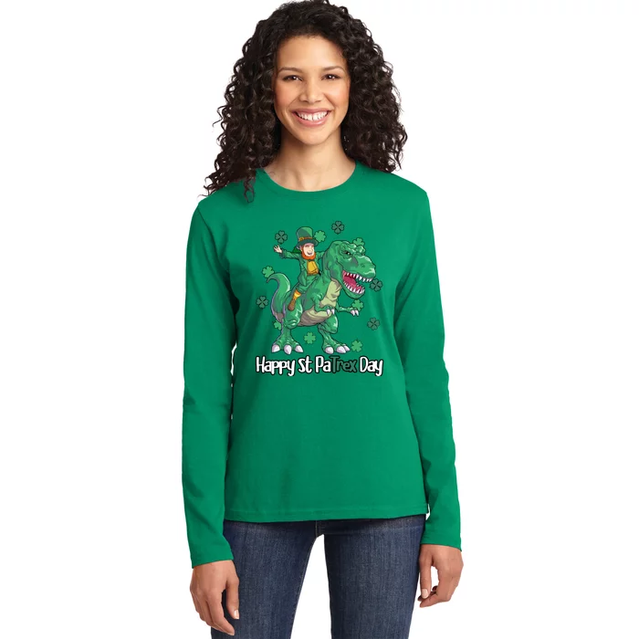 Happy St Patrex Day Leprechaun Ladies Long Sleeve Shirt