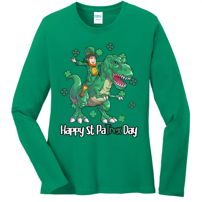 Happy St Patrex Day Leprechaun Ladies Long Sleeve Shirt