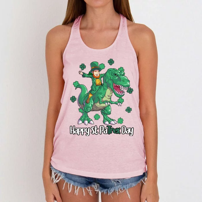 Happy St Patrex Day Leprechaun Women's Knotted Racerback Tank