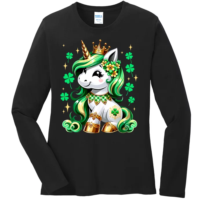 Happy St Patrick Day Irish Unicorn Lepricorn Ladies Long Sleeve Shirt