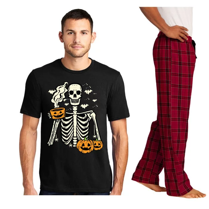 Halloween Skeleton Pumpkin Fall Coffee Fun Costume Women Pajama Set