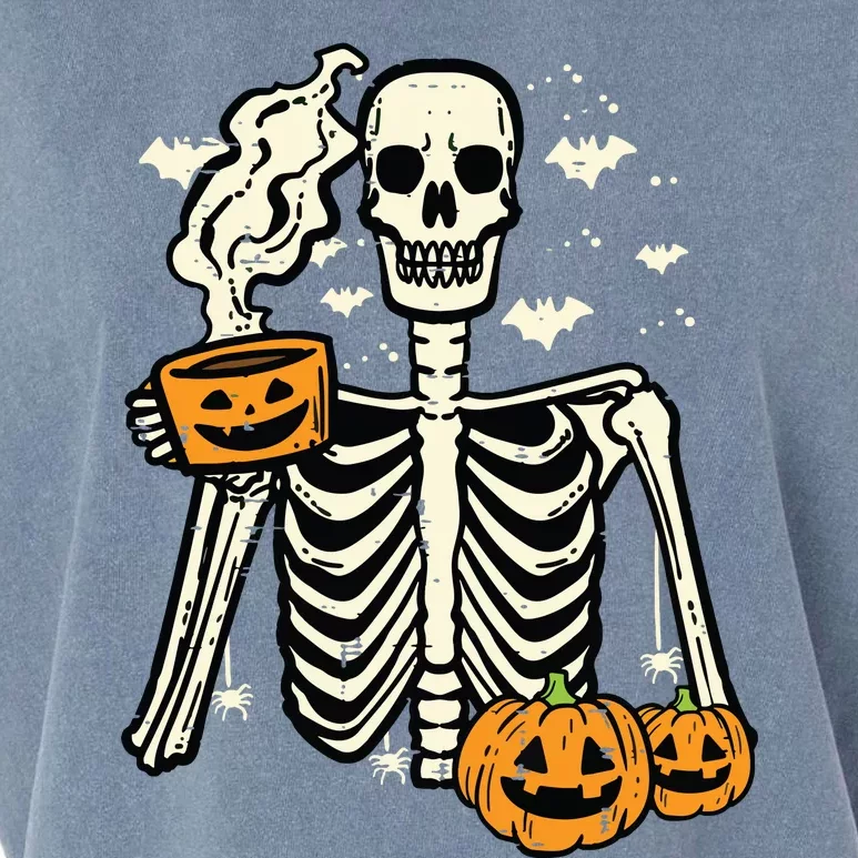 Halloween Skeleton Pumpkin Fall Coffee Fun Costume Women Garment-Dyed Women's Muscle Tee