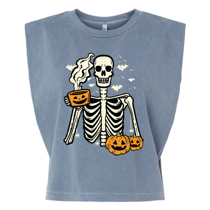 Halloween Skeleton Pumpkin Fall Coffee Fun Costume Women Garment-Dyed Women's Muscle Tee