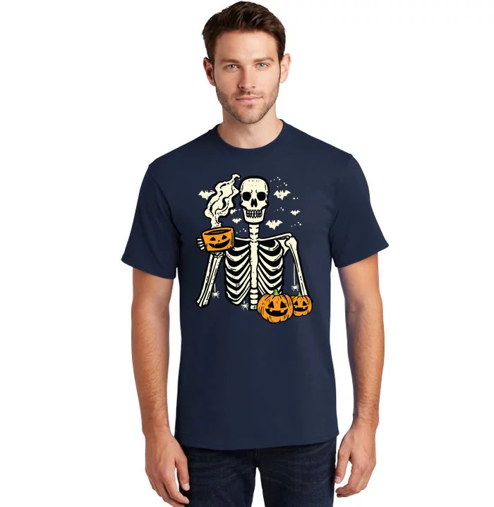 Halloween Skeleton Pumpkin Fall Coffee Fun Costume Women Tall T-Shirt