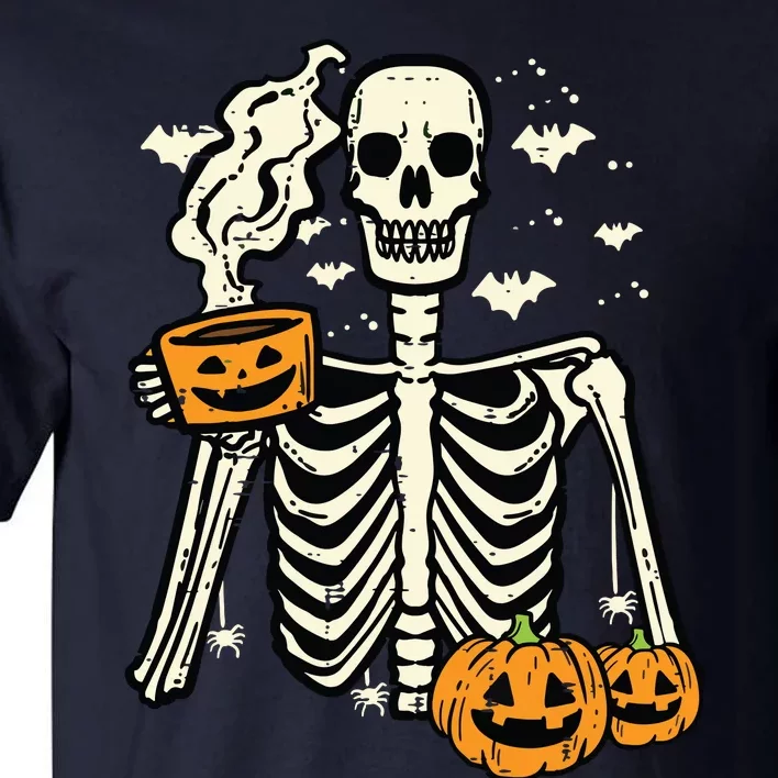 Halloween Skeleton Pumpkin Fall Coffee Fun Costume Women Tall T-Shirt