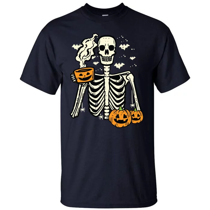 Halloween Skeleton Pumpkin Fall Coffee Fun Costume Women Tall T-Shirt