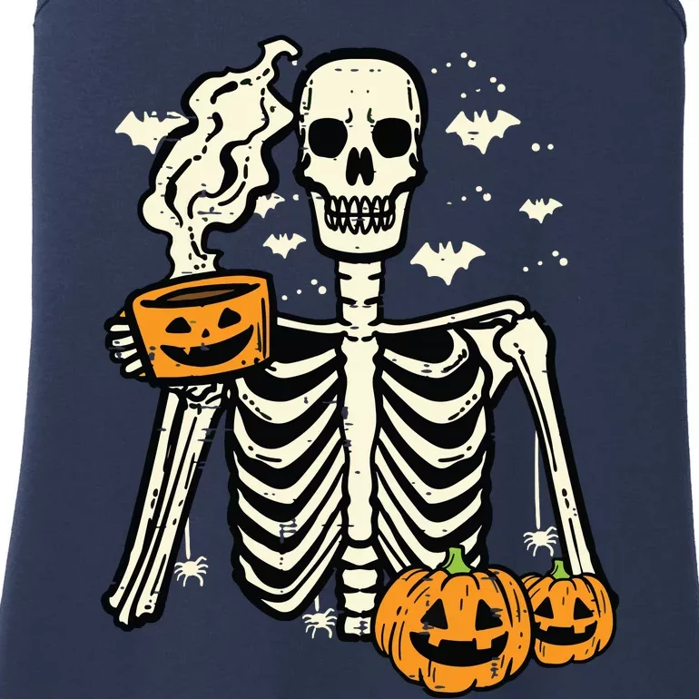 Halloween Skeleton Pumpkin Fall Coffee Fun Costume Women Ladies Essential Tank