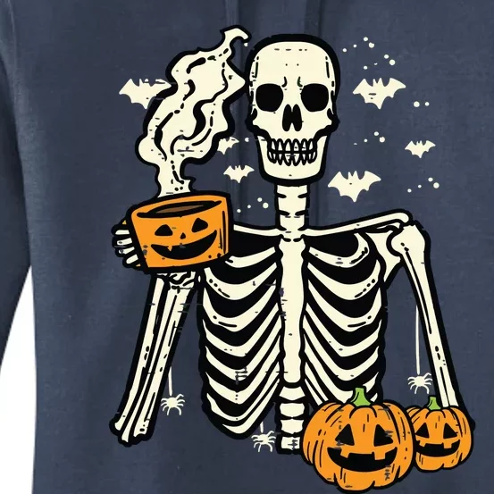 Halloween Skeleton Pumpkin Fall Coffee Fun Costume Women Women's Pullover Hoodie