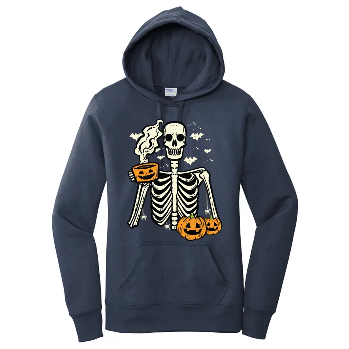 Halloween Skeleton Pumpkin Fall Coffee Fun Costume Women Women's Pullover Hoodie