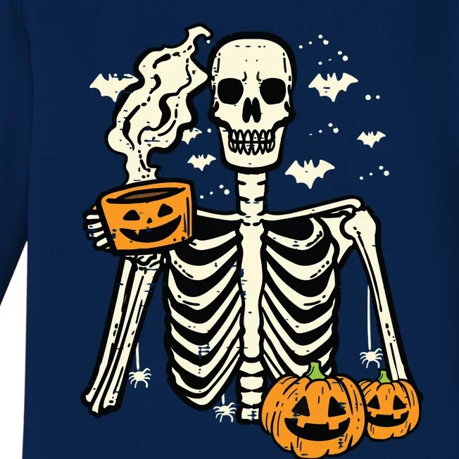 Halloween Skeleton Pumpkin Fall Coffee Fun Costume Women Baby Long Sleeve Bodysuit