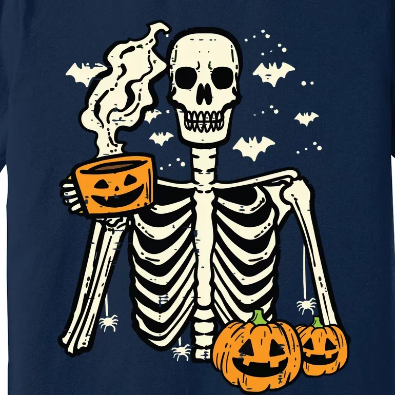 Halloween Skeleton Pumpkin Fall Coffee Fun Costume Women Premium T-Shirt