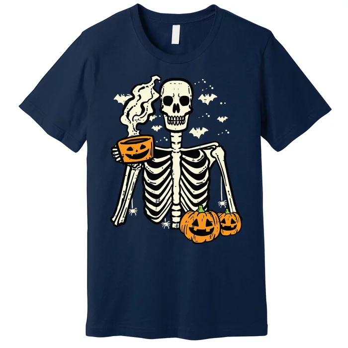 Halloween Skeleton Pumpkin Fall Coffee Fun Costume Women Premium T-Shirt