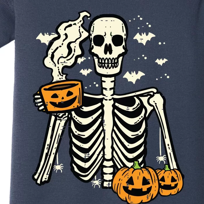 Halloween Skeleton Pumpkin Fall Coffee Fun Costume Women Baby Bodysuit