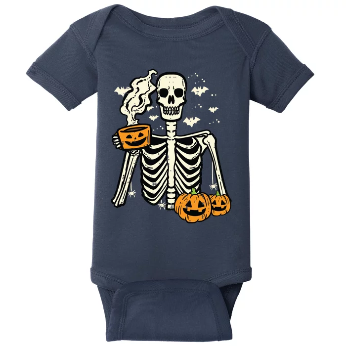 Halloween Skeleton Pumpkin Fall Coffee Fun Costume Women Baby Bodysuit