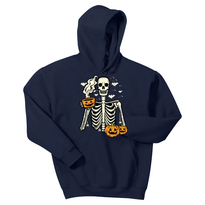 Halloween Skeleton Pumpkin Fall Coffee Fun Costume Women Kids Hoodie