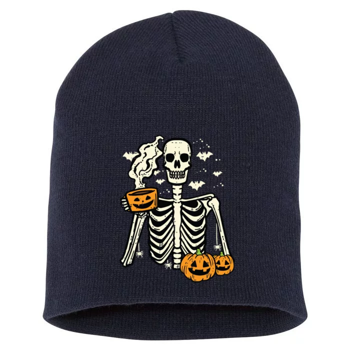 Halloween Skeleton Pumpkin Fall Coffee Fun Costume Women Short Acrylic Beanie