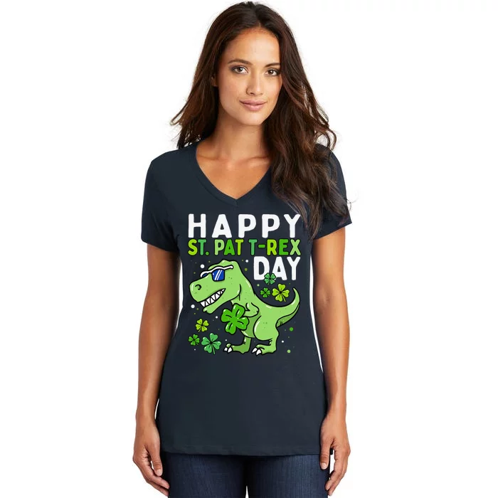 Happy St Pat Trex Day Dino St Patricks Day Women's V-Neck T-Shirt