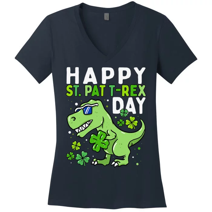 Happy St Pat Trex Day Dino St Patricks Day Women's V-Neck T-Shirt