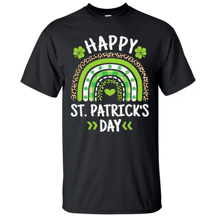 Happy St Patricks Day Leopard Print Rainbow Shamrock Irish Tall T-Shirt