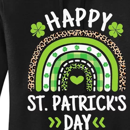 Happy St Patricks Day Leopard Print Rainbow Shamrock Irish Women's Pullover Hoodie