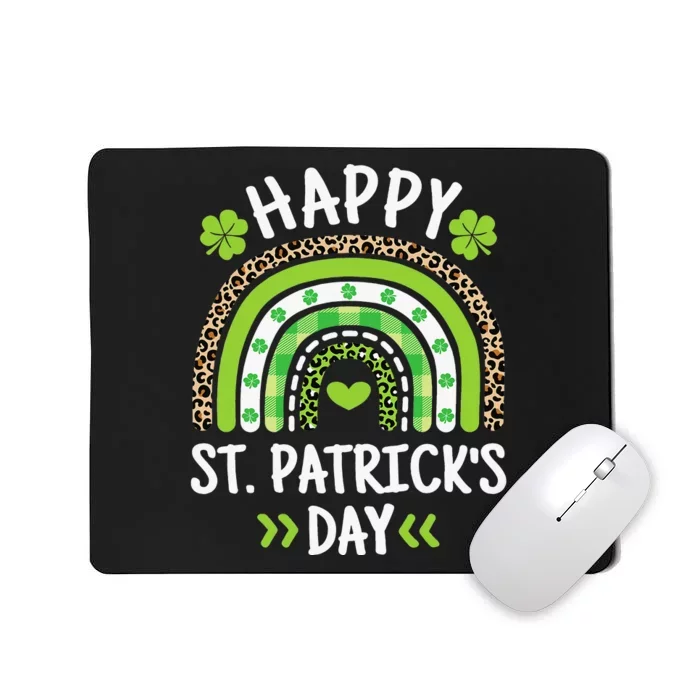 Happy St Patricks Day Leopard Print Rainbow Shamrock Irish Mousepad