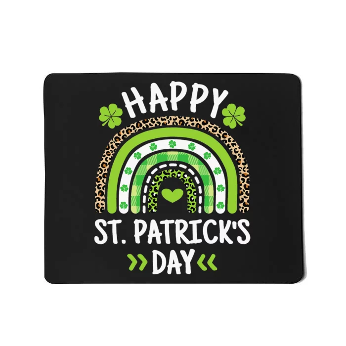 Happy St Patricks Day Leopard Print Rainbow Shamrock Irish Mousepad