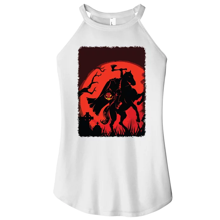 Halloween Scary Pumpkin Headless Horseman Horse Riding Lover Women’s Perfect Tri Rocker Tank