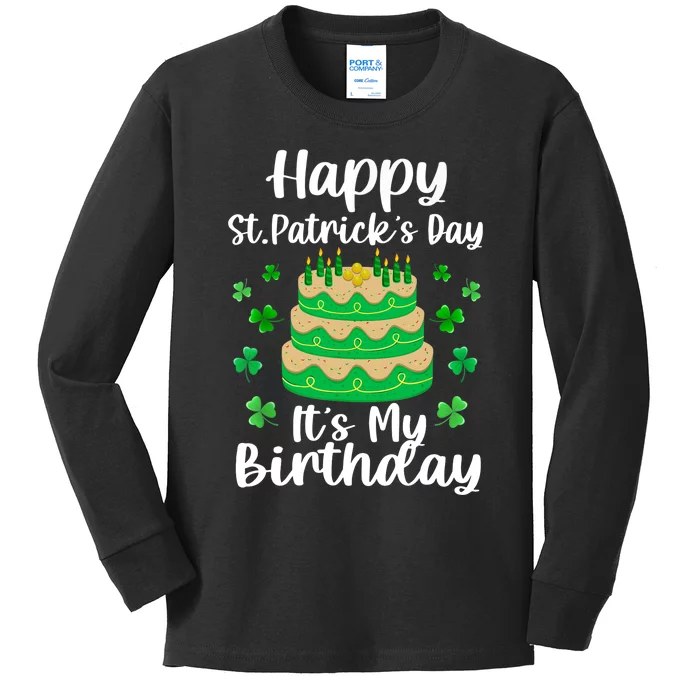 Happy St. Patrick's Day It's My Birthday Shamrock Irish Kids Long Sleeve Shirt