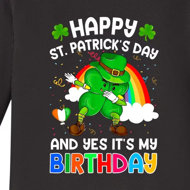 Happy St Patricks Day And My Birthday Cool Dabbing Shamrock Baby Long Sleeve Bodysuit