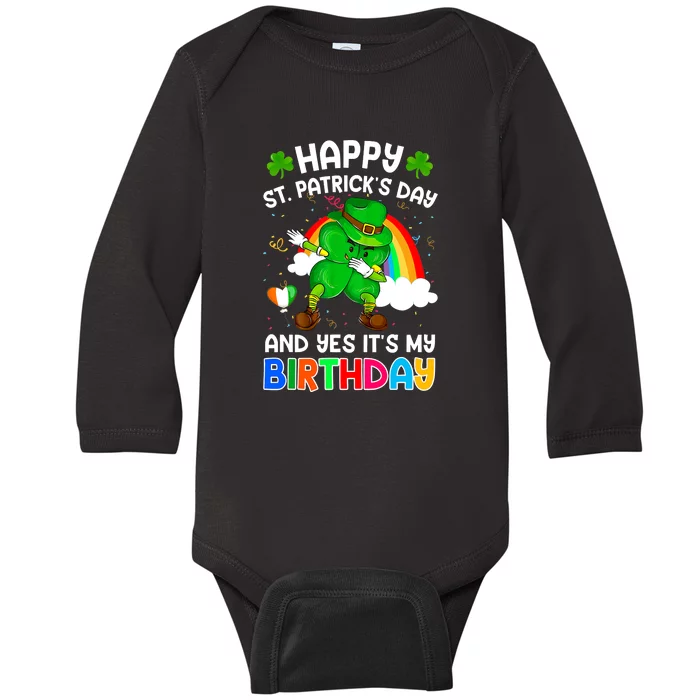 Happy St Patricks Day And My Birthday Cool Dabbing Shamrock Baby Long Sleeve Bodysuit