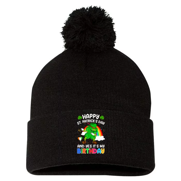 Happy St Patricks Day And My Birthday Cool Dabbing Shamrock Pom Pom 12in Knit Beanie