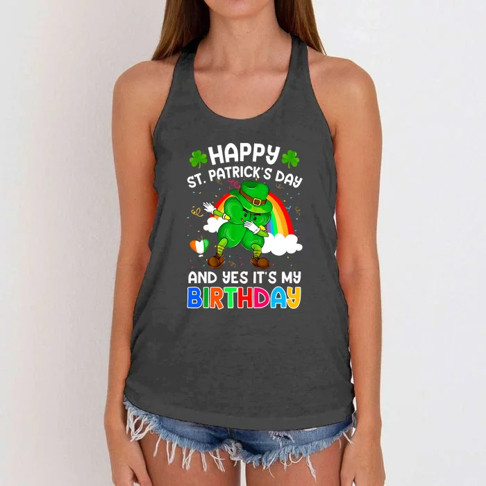 Happy St Patricks Day And My Birthday Cool Dabbing Shamrock Women's Knotted Racerback Tank