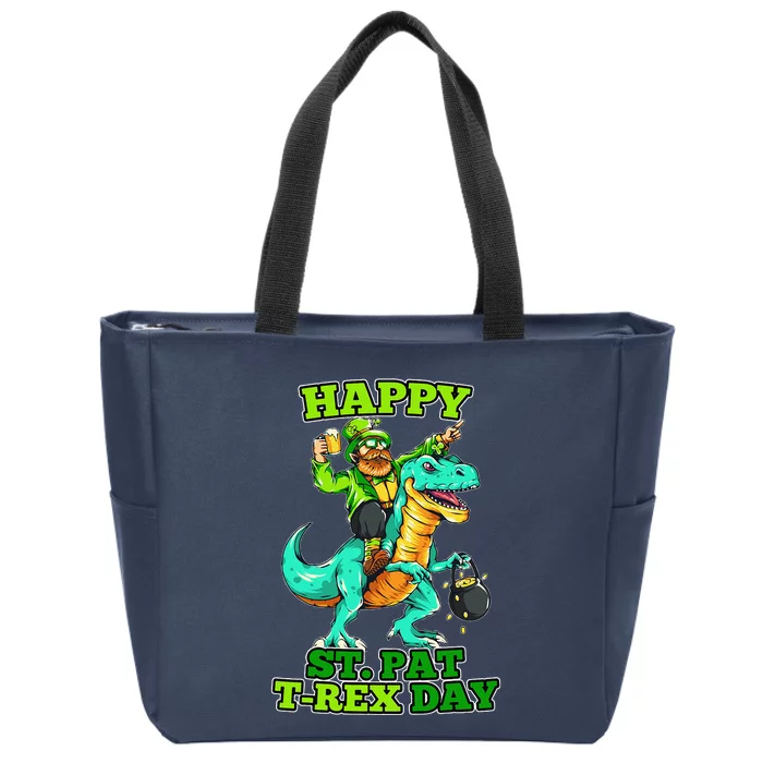 Happy St. Pat TRex Day Saint Patrick's Leprechaun Dinosaur Zip Tote Bag