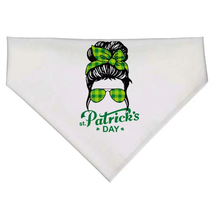 Happy St Patrick Day Funny Messy Bun Glasses Women USA-Made Doggie Bandana