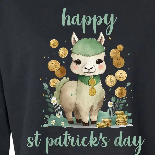 Happy St Patrick's Day Three Llama Irish Shamrock Leprechaun Cropped Pullover Crew