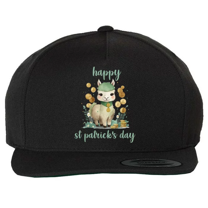 Happy St Patrick's Day Three Llama Irish Shamrock Leprechaun Wool Snapback Cap