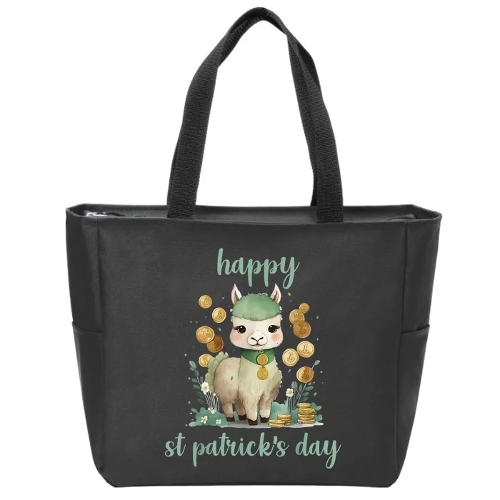 Happy St Patrick's Day Three Llama Irish Shamrock Leprechaun Zip Tote Bag