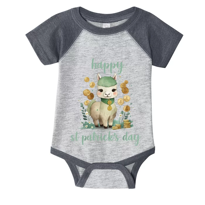 Happy St Patrick's Day Three Llama Irish Shamrock Leprechaun Infant Baby Jersey Bodysuit