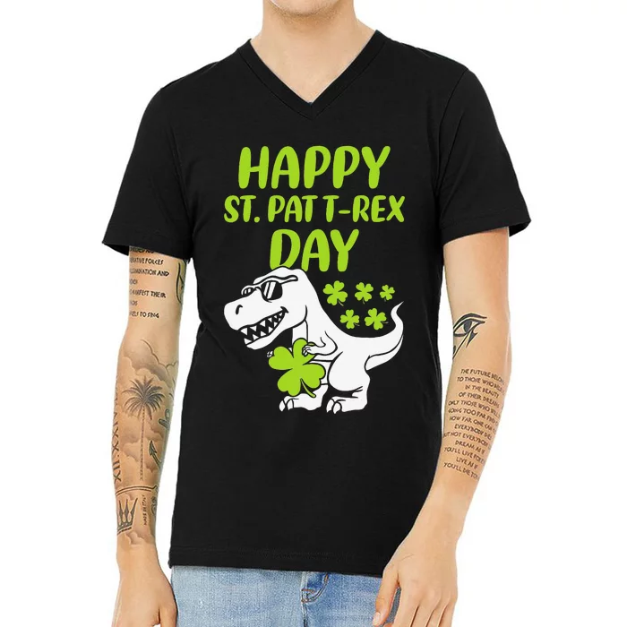 Happy St Pat T Rex Saint Patrick's Day Dinosaur Love Cute V-Neck T-Shirt