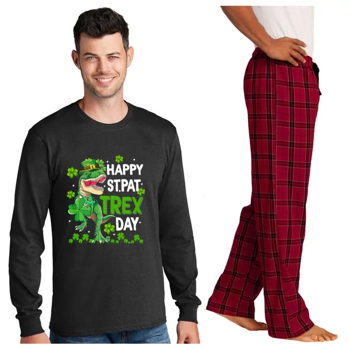 Happy St Pat Trex Patricks Day Boys Men Dinosaur TRex Long Sleeve Pajama Set