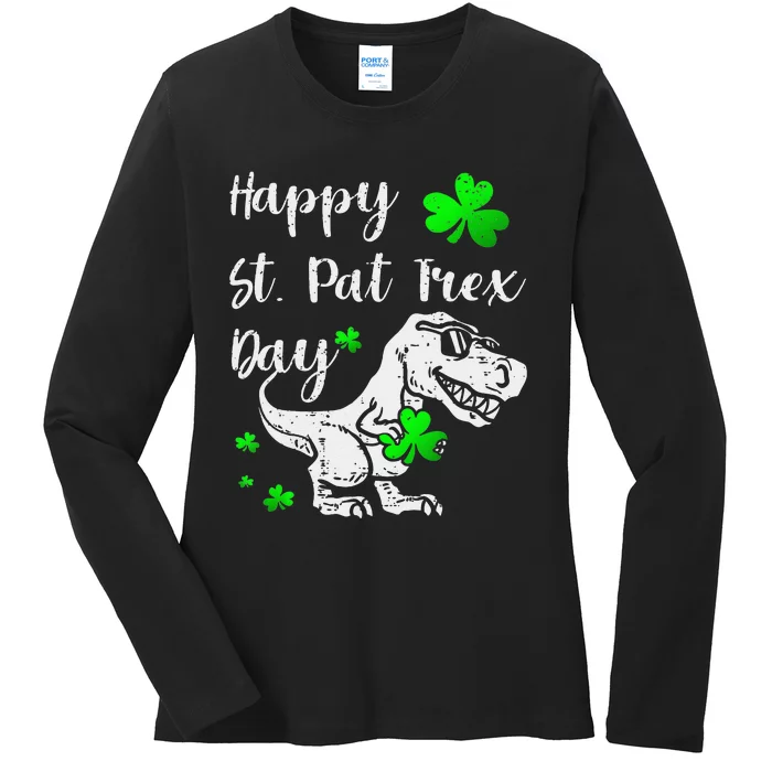 Happy St Pat T Rex Saint Patrick's Day Dinosaur Love Love Cute Ladies Long Sleeve Shirt