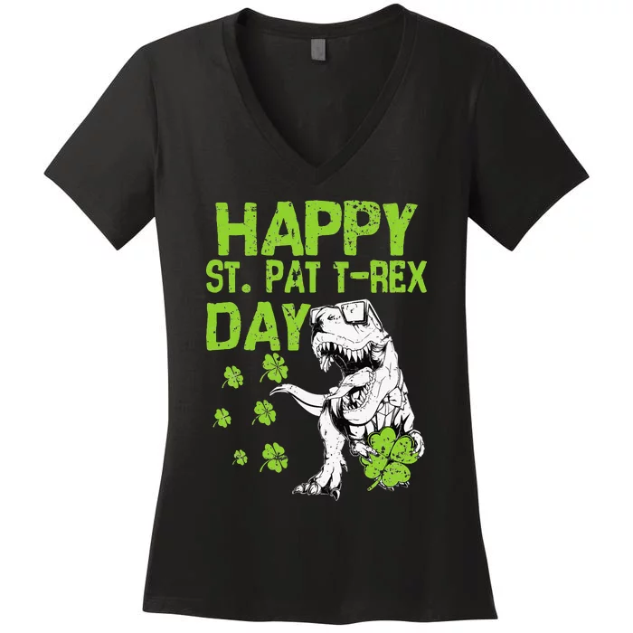 Happy St. Pat t-Rex Day Saint Shenanigan Clover Irishman Women's V-Neck T-Shirt