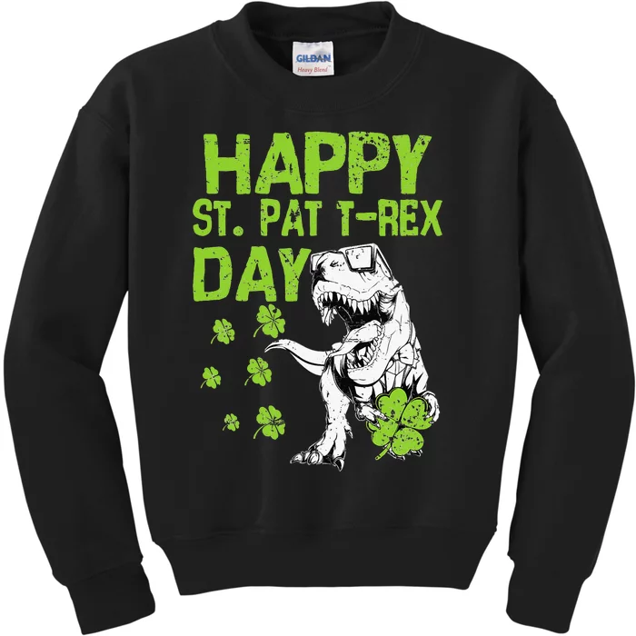 Happy St. Pat t-Rex Day Saint Shenanigan Clover Irishman Kids Sweatshirt