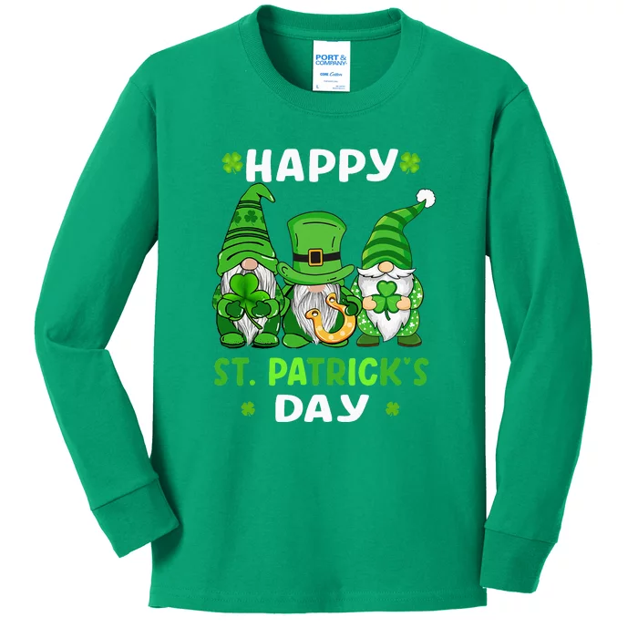 Happy St Patricks Day Gnomes Shamrock Lucky Kids Long Sleeve Shirt