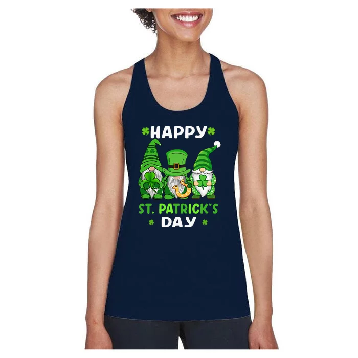 Happy St Patricks Day Gnomes Shamrock Lucky Women's Racerback Tank