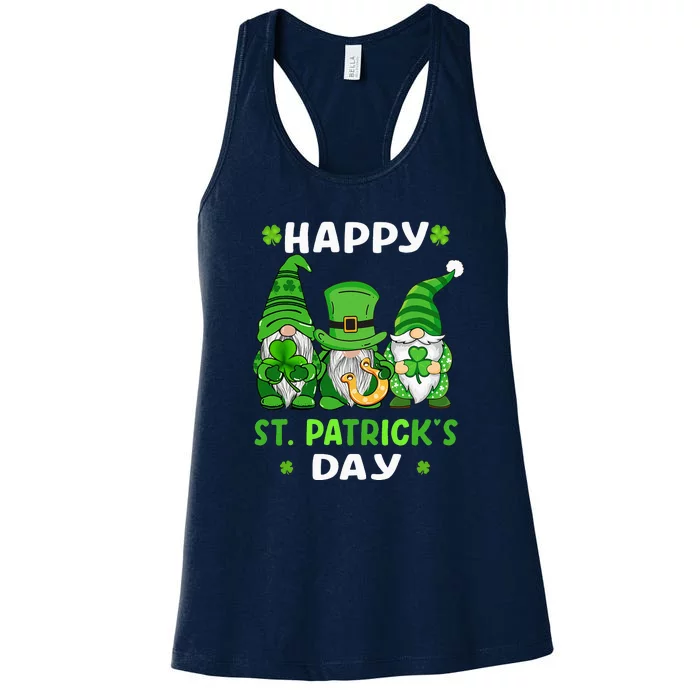 Happy St Patricks Day Gnomes Shamrock Lucky Women's Racerback Tank