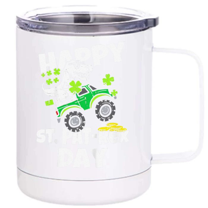 Happy St Pat T Rex Saint Patrick's Day Dinosaur Love Front & Back 12oz Stainless Steel Tumbler Cup